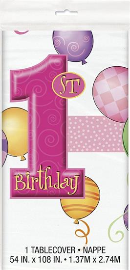 FIRST BDAY PINK PLASTIC TABLEC. 12PZMC 72