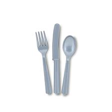SILVER SOLID ASSORTED PLASTIC CUTLERY, 18CT PZ. 12 MC. 72