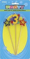 NUMBER 3 STAR PICK BIRTHDAY CANDLES SET PZ.  MC. 72