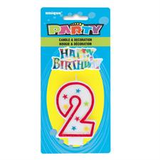 NUMBER 2 GLITTER BIRTHDAY CANDLE WITH CAKE DECORATION PZ.  MC. 360