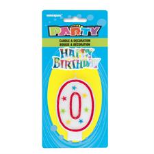 NUMBER 0 GLITTER BIRTHDAY CANDLE WITH CAKE DECORATION PZ.  MC. 360