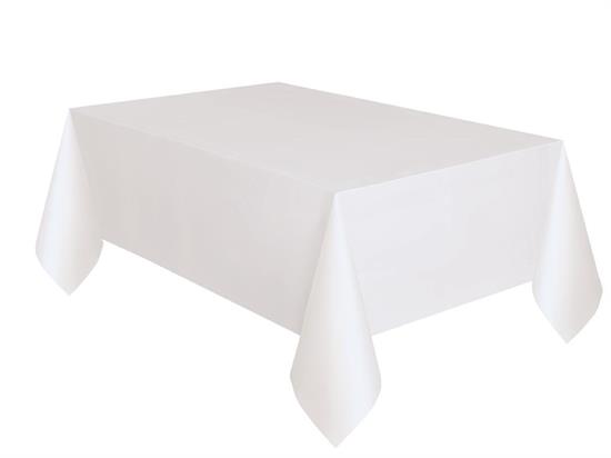 WHITE SOLID RECTANGULAR PLASTIC TABLE COVER, 54X108 PZ.  MC. 144