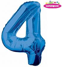 BLUE NUMBER 4 SHAPED FOIL BALLOON 34, PACKAGED PZ.  MC. 100