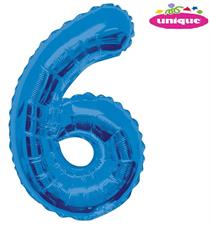 BLUE NUMBER 6 SHAPED FOIL BALLOON 34, PACKAGED PZ.  MC. 100