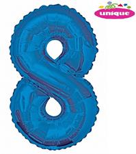 BLUE NUMBER 8 SHAPED FOIL BALLOON 34, PACKAGED PZ.  MC. 100