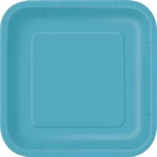 CARIBBEAN TEAL SOLID SQUARE 9 DINNER PLATES, 14CT PZ. 12 MC.12