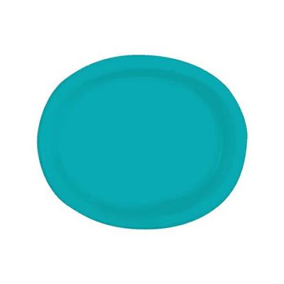CARIBBEAN TEAL SOLID OVAL PLATES, 8CT PZ.  MC. 12