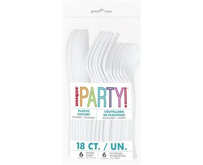 WHITE SOLID ASSORTED PLASTIC CUTLERY, 18CT PZ.  MC. 72