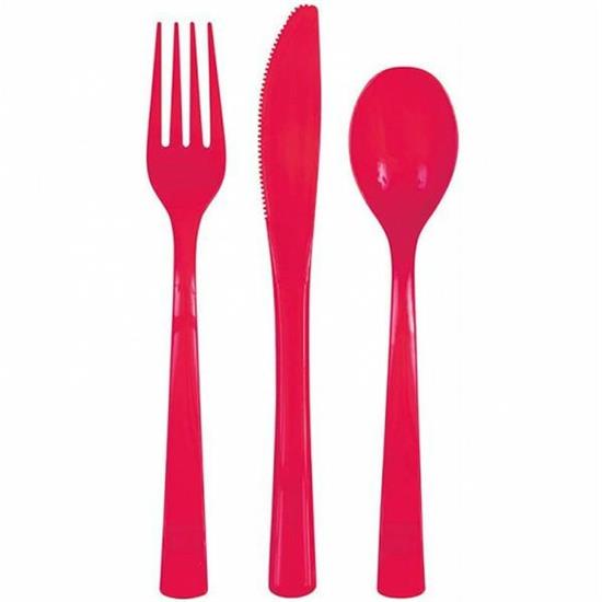 RUBY RED SOLID ASSORTED PLASTIC CUTLERY, 18CT PZ. 12 MC. 72