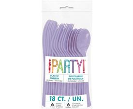 LAVENDER SOLID ASSORTED PLASTIC CUTLERY, 18CT PZ.  MC. 72