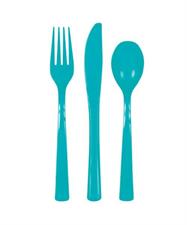 CARIBBEAN TEAL SOLID ASSORTED PLASTIC CUTLERY, 18CT PZ.  MC. 72