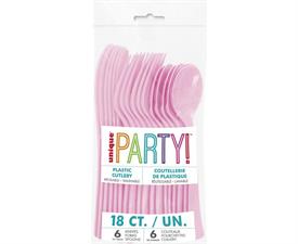 LOVELY PINK SOLID ASSORTED PLASTIC CUTLERY, 18CT PZ.  MC. 72