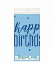 GLITZ BLUE & SILVER HAPPY BIRTHDAY PLASTIC TABLE COVER, 54X84 PZ