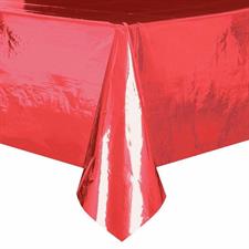 RED FOIL RECTANGULAR PLASTIC TABLE COVER, 54X108 PZ. 12 MC. 72